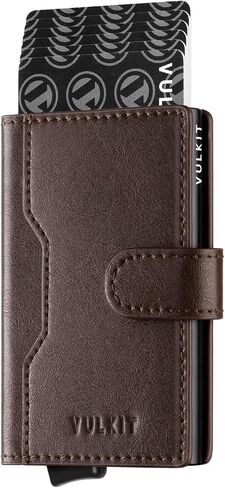 VULKIT Slim Bifold Pop up Wallet Minimalist Leather Card Holder RFID Blocking Metal Card Case with ID Window for Women | with Leather Slots in Kuwait
