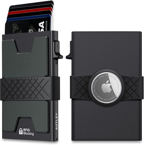 AUTLEY Slim Card Holder Wallet for Men | Aluminum Pop Up Card Case with Cash Band Airtag Case - RFID Blocking, 12+ Cards Storage (Black) in Saudi Arabia