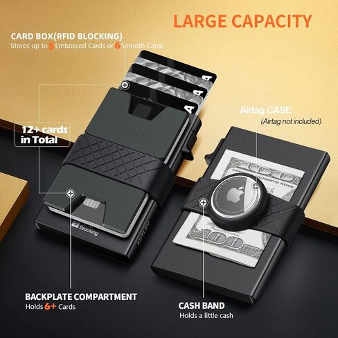 AUTLEY Slim Card Holder Wallet for Men | Aluminum Pop Up Card Case with Cash Band Airtag Case - RFID Blocking, 12+ Cards Storage (Black) in Saudi Arabia