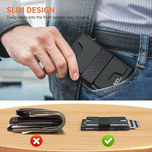 AUTLEY Slim Card Holder Wallet for Men | Aluminum Pop Up Card Case with Cash Band Airtag Case - RFID Blocking, 12+ Cards Storage (Black) in Saudi Arabia