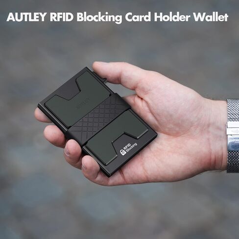 AUTLEY Slim Card Holder Wallet for Men | Aluminum Pop Up Card Case with Cash Band Airtag Case - RFID Blocking, 12+ Cards Storage (Black) in Saudi Arabia