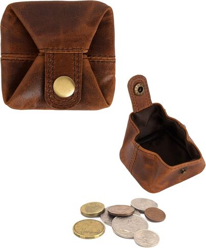 Full Grain Leather Coin Purse Change Pouch Holder Pocket Wallet for Men Women (Cognac, Pack of 1) in Kuwait