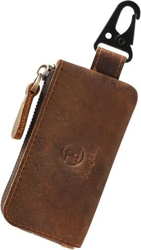 حامل مفاتيح من الجلد الحقيبة العتيقة حامل مفتاح السيارة اليدوية انغلق حقيبة العملات المعدنية محفظة المال حامل سماعة كابل شحن بطاقات الذاكرة المنظم، براون RS117-8 in Kuwait