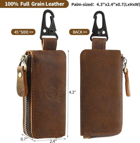 حامل مفاتيح من الجلد الحقيبة العتيقة حامل مفتاح السيارة اليدوية انغلق حقيبة العملات المعدنية محفظة المال حامل سماعة كابل شحن بطاقات الذاكرة المنظم، براون RS117-8 in Kuwait