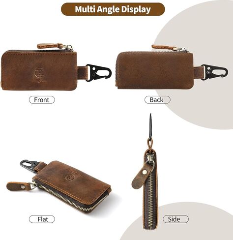 حامل مفاتيح من الجلد الحقيبة العتيقة حامل مفتاح السيارة اليدوية انغلق حقيبة العملات المعدنية محفظة المال حامل سماعة كابل شحن بطاقات الذاكرة المنظم، براون RS117-8 in Kuwait
