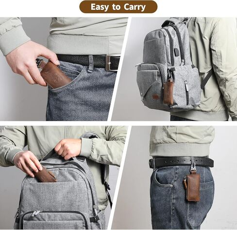 حامل مفاتيح من الجلد الحقيبة العتيقة حامل مفتاح السيارة اليدوية انغلق حقيبة العملات المعدنية محفظة المال حامل سماعة كابل شحن بطاقات الذاكرة المنظم، براون RS117-8 in Kuwait