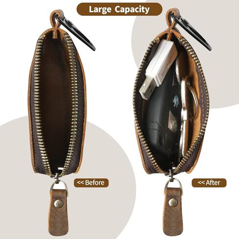 حامل مفاتيح من الجلد الحقيبة العتيقة حامل مفتاح السيارة اليدوية انغلق حقيبة العملات المعدنية محفظة المال حامل سماعة كابل شحن بطاقات الذاكرة المنظم، براون RS117-8 in Kuwait