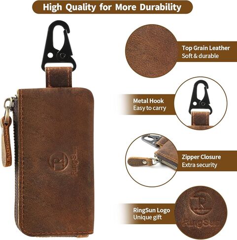 حامل مفاتيح من الجلد الحقيبة العتيقة حامل مفتاح السيارة اليدوية انغلق حقيبة العملات المعدنية محفظة المال حامل سماعة كابل شحن بطاقات الذاكرة المنظم، براون RS117-8 in Kuwait