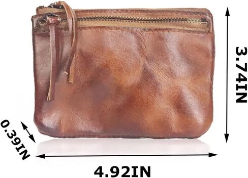 XXHong Leather Mini Purse Brown Coin Purse Card Bag Key Bag Leather Zipper Bag Leather Personality Coin Purse for Man and Women in Saudi Arabia