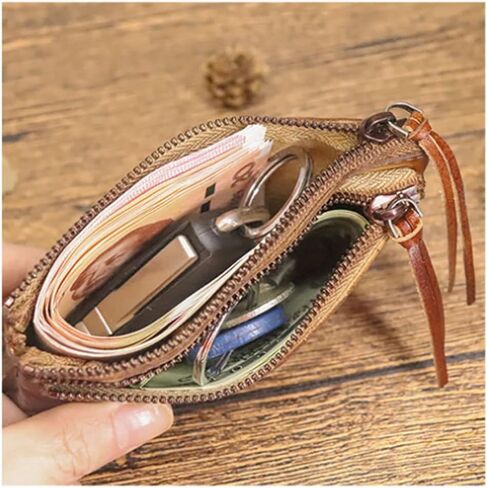 XXHong Leather Mini Purse Brown Coin Purse Card Bag Key Bag Leather Zipper Bag Leather Personality Coin Purse for Man and Women in Saudi Arabia