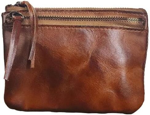XXHong Leather Mini Purse Brown Coin Purse Card Bag Key Bag Leather Zipper Bag Leather Personality Coin Purse for Man and Women in Saudi Arabia