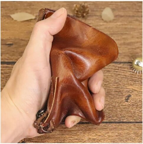XXHong Leather Mini Purse Brown Coin Purse Card Bag Key Bag Leather Zipper Bag Leather Personality Coin Purse for Man and Women in Saudi Arabia