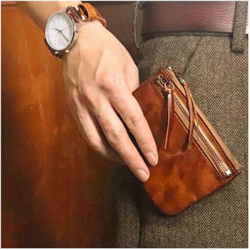 XXHong Leather Mini Purse Brown Coin Purse Card Bag Key Bag Leather Zipper Bag Leather Personality Coin Purse for Man and Women in Saudi Arabia