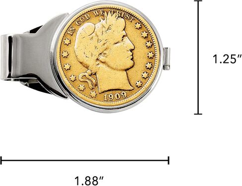 Coin Money Clip - Silver Barber Half Dollar Layered in Pure 24k Gold | Brass Moneyclip Layered in Silver-Tone Rhodium | Holds Currency, Credit Cards, Cash | Genuine U.S. Coin in Kuwait