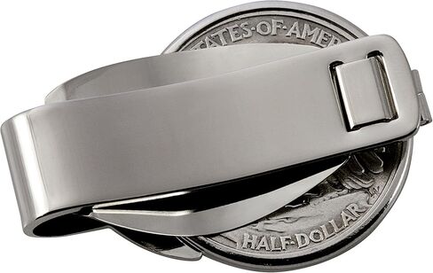 Coin Money Clip - Silver Barber Half Dollar Layered in Pure 24k Gold | Brass Moneyclip Layered in Silver-Tone Rhodium | Holds Currency, Credit Cards, Cash | Genuine U.S. Coin in Kuwait