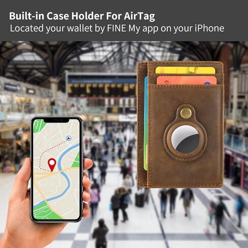 BEARTWO Holder for Airtag Wallet: Genuine Leather Slim Money Clip Wallet for Men in Kuwait