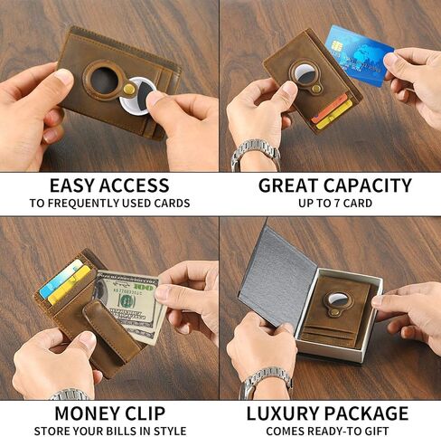 BEARTWO Holder for Airtag Wallet: Genuine Leather Slim Money Clip Wallet for Men in Kuwait