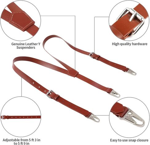 Ringsun Genuine Leather Suspenders for Men, Y Design Leather Suspenders in Saudi Arabia