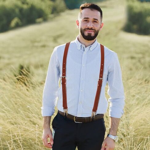Ringsun Genuine Leather Suspenders for Men, Y Design Leather Suspenders in Saudi Arabia