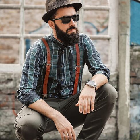 Ringsun Genuine Leather Suspenders for Men, Y Design Leather Suspenders in Saudi Arabia