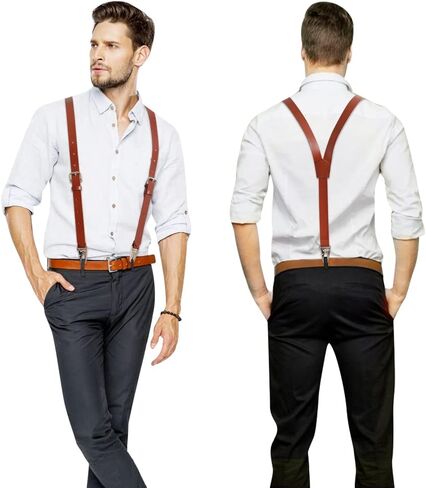 Ringsun Genuine Leather Suspenders for Men, Y Design Leather Suspenders in Saudi Arabia