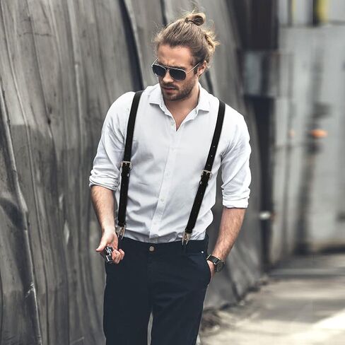 Ringsun Genuine Leather Suspenders for Men, Y Design Leather Suspenders in Kuwait