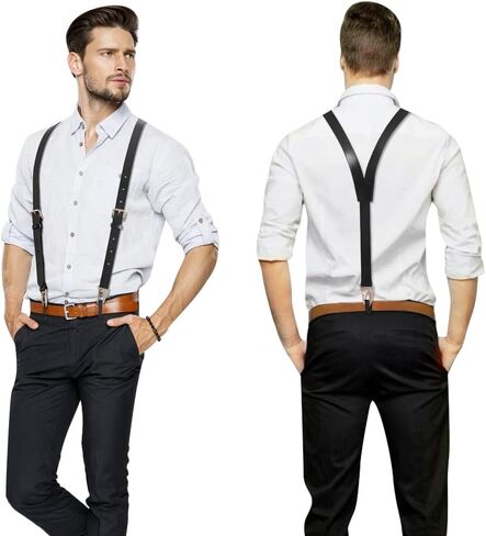 Ringsun Genuine Leather Suspenders for Men, Y Design Leather Suspenders in Kuwait