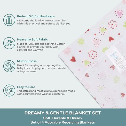 Spasilk Baby 4 Pack 100% Cotton Flannel Receiving Blanket in Kuwait
