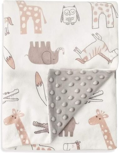 BORITAR Baby Blanket Lovely Animal Double Layer Dotted Back 30 x 40 Inch | Soft Minky Fabric Receiving Blanket for Boys Girls Infant Toddler Newborn Daily Use Crib Stroller Car Pet Shower Gift in Saudi Arabia