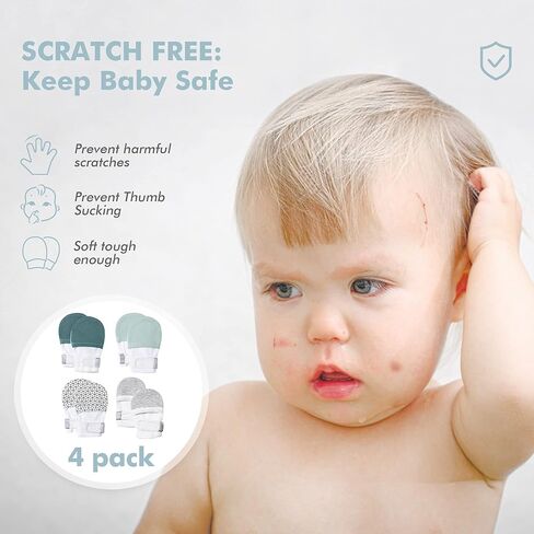 Baby Newborn No Scratch Mittens Stay On, 100% Cotton Adjustable 0-12M | Soft Skin-Friendly, Hook & Loop, Hand Gloves For Infant Boys Girls 0-3, 3-6, 6-12 Months, Perfect Gift in Saudi Arabia
