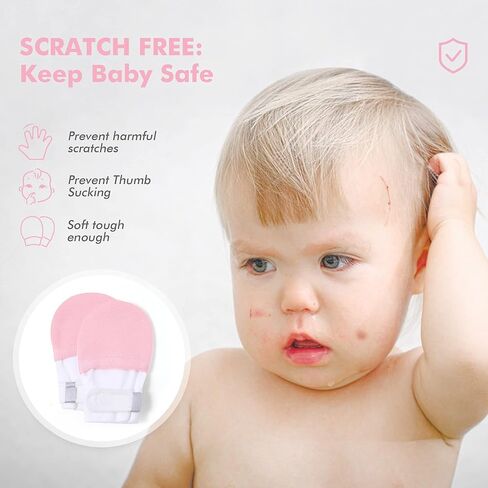 Baby Newborn No Scratch Mittens Stay On, 100% Cotton Adjustable 0-12M | Soft Skin-Friendly, Hook & Loop, Hand Gloves For Infant Boys Girls 0-3, 3-6, 6-12 Months, Perfect Gift in Saudi Arabia