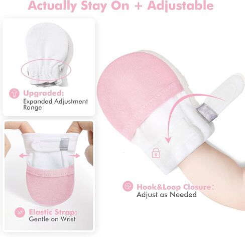Baby Newborn No Scratch Mittens Stay On, 100% Cotton Adjustable 0-12M | Soft Skin-Friendly, Hook & Loop, Hand Gloves For Infant Boys Girls 0-3, 3-6, 6-12 Months, Perfect Gift in Saudi Arabia