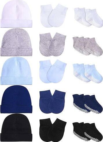 Baby Newborn Hats Mittens and Socks Set Unisex Cotton Beanie Cap and Scratch Mitten Non-Slip Baby Ankle Socks for Boys Girls in Saudi Arabia