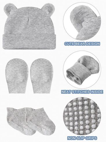 Geyoga Newborn Baby Hat Bear Ears Mittens and Socks Set for 0-6 Month in Saudi Arabia