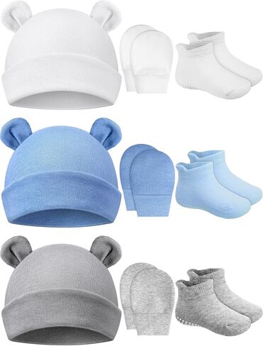 Geyoga Newborn Baby Hat Bear Ears Mittens and Socks Set for 0-6 Month in Saudi Arabia