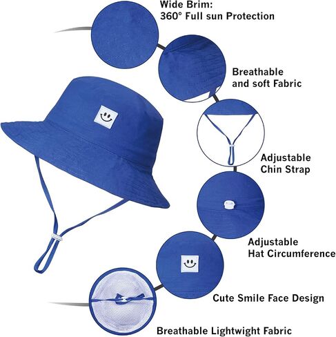MaxNova Baby Sun Hat Smile Face UPF 50+ Toddler Bucket Hat for Boys Girls 0-7 Years in Saudi Arabia