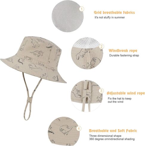 Durio UPF 50+ Baby Sun Hat Wide Brim Toddler Bucket Hats for Boys 0-8 Years | Lightweight Summer Sun Protection for Beach, Park, Travel, School, Daycare, Adjustable Chip Strap, Cotton Plaid Lining in Saudi Arabia