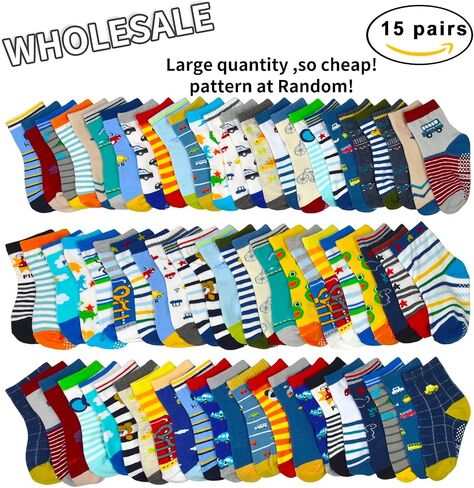 SkiBeaut Toddlers Kids Non Slip Socks Grips Sticky Slippery Crew Socks for 1-7 Years Old 12 Pairs Children Boys Girls Socks in Saudi Arabia
