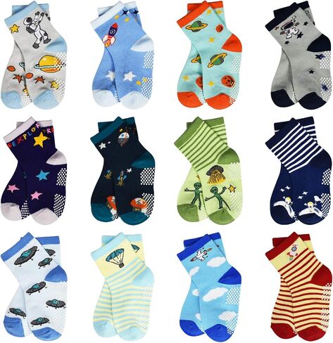 HYCLES Anti Slip Toddler Socks, 12 Pairs Non-Skid Cotton Grip Kid Socks for 1-7T Boy Girl 6-12 Month Baby in Saudi Arabia