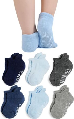 EPEIUS Baby Socks Toddler Non-slip Socks Thick Cotton Ankle Socks with Grips Kids Boys Girls 6/12 Pack in Saudi Arabia