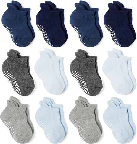EPEIUS Baby Socks Toddler Non-slip Socks Thick Cotton Ankle Socks with Grips Kids Boys Girls 6/12 Pack in Saudi Arabia