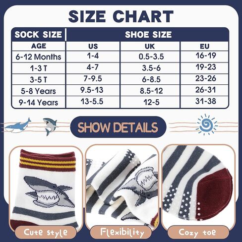 ANTSANG Baby Boys Grips Socks, Kids Toddlers Infants Crew Cotton Socks | 12 Pairs, Smooth Toe, High Elasticity, Soft Touching, Breathable, Moisture-Wicking, Non Slip/Anti Skid Socks in Saudi Arabia