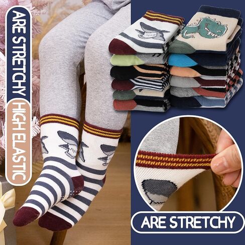 ANTSANG Baby Boys Grips Socks, Kids Toddlers Infants Crew Cotton Socks | 12 Pairs, Smooth Toe, High Elasticity, Soft Touching, Breathable, Moisture-Wicking, Non Slip/Anti Skid Socks in Saudi Arabia