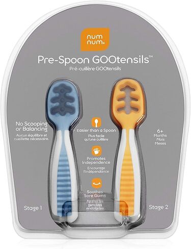 numnum Pre-Spoon GOOtensils + Suction Bowl Self Feeding Set for Babies & Toddlers | Baby Spoon Set (Stage 1+ 2) | 100% Food Grade Silicone BPA-Free | Strong Suction | 4 months+ (Blue/Glacier Green) in Kuwait