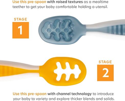 numnum Pre-Spoon GOOtensils + Suction Bowl Self Feeding Set for Babies & Toddlers | Baby Spoon Set (Stage 1+ 2) | 100% Food Grade Silicone BPA-Free | Strong Suction | 4 months+ (Blue/Glacier Green) in Kuwait