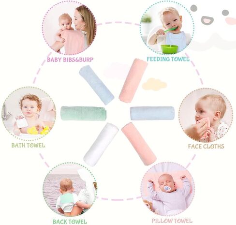 Orighty Burp Cloths for Baby 8 Pack - Super Soft & Highly Absorbent Coral Fleece Baby Burp Cloth - 20 x 10 Inch Gentle & Large Burp Rugs for Baby Sensitive Skin - Burping Cloths for Newborn Essential in Saudi Arabia