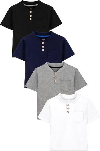 Poroka 4 Pack Toddlers and Boys' Cotton Short-Sleeve T-Shirts Pocket Button Crew Neck Tee Short-Sleeve Shirts in Kuwait