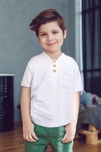 Poroka 4 Pack Toddlers and Boys' Cotton Short-Sleeve T-Shirts Pocket Button Crew Neck Tee Short-Sleeve Shirts in Kuwait