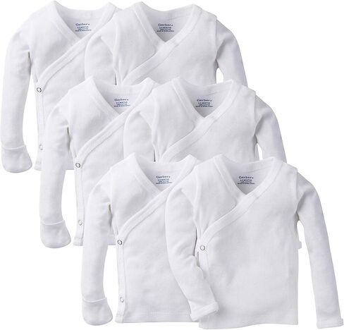 Gerber Baby 6-Pack Long-Sleeve Side-Snap Mitten-Cuff Shirt, White, Newborn in Saudi Arabia