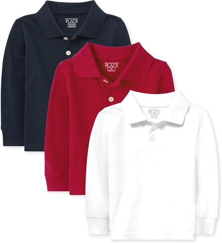 The Children's Place Baby Boys and Toddler Boys Long Sleeve Pique Polo, Classic Red/Nautico/White, 18-24 MONTHS in Saudi Arabia